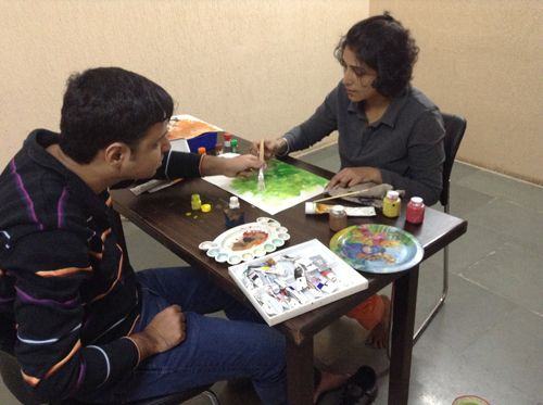 Mohit painting with renowned artist Ami Patel